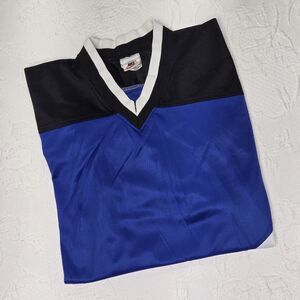 Nike Swoosh 90s Mesh Jersey Shirt Black Blue White Vneck Track Top Mens Large